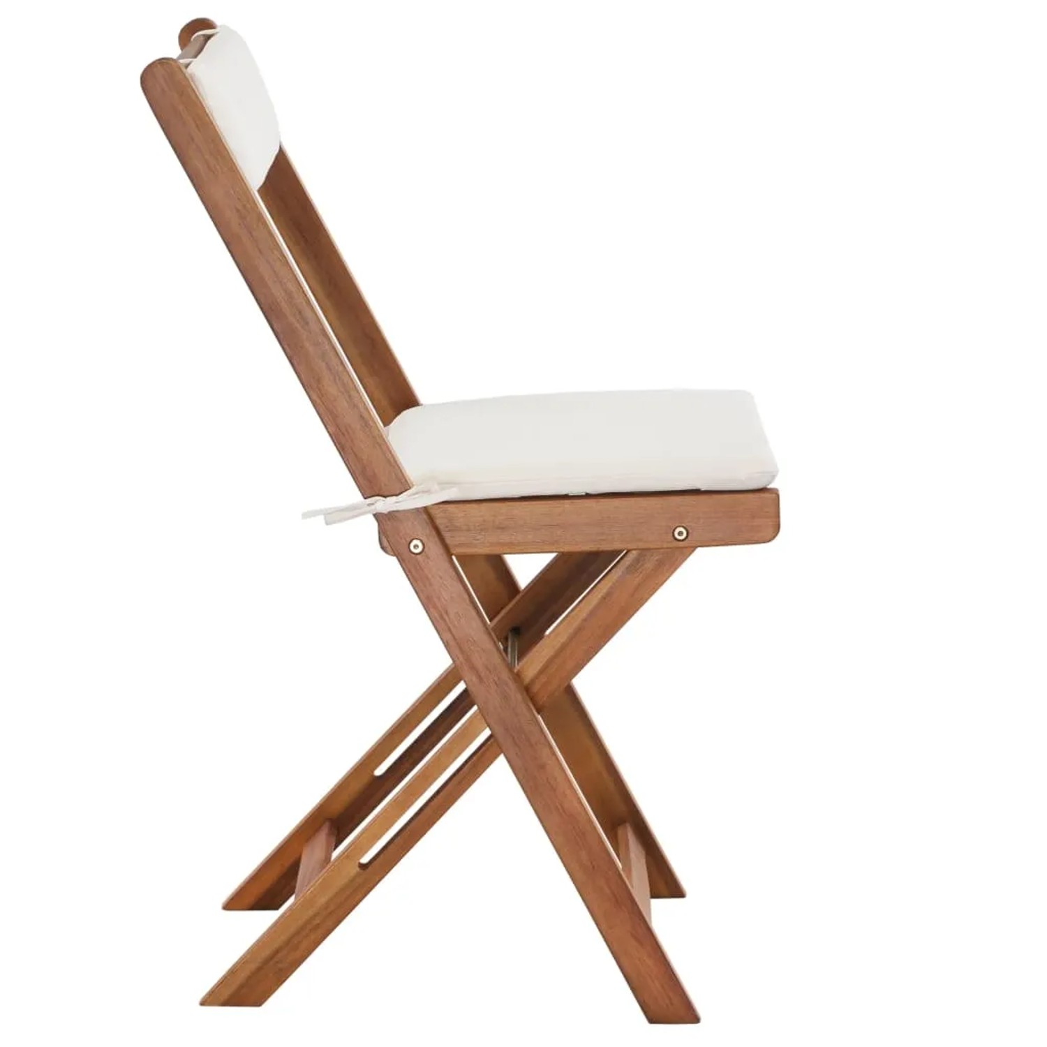 Klappbarer Bistrostuhl aus Akazienholz mit weißer Auflage, Teil des vidaXL 3-tlg Sets.