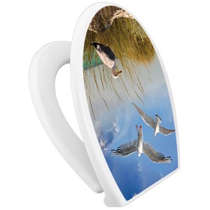 Banjado Familien WC-Sitz mit Möwen-Motiv, Absenkautomatik und integriertem Kindersitz.
