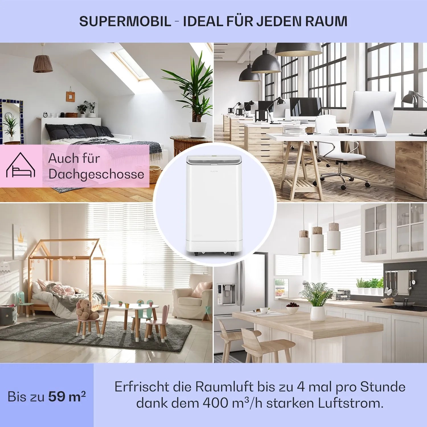 Klarstein Iceblock Klimaanlage in verschiedenen Räumen: mobil, weiß, 12000 BTU.