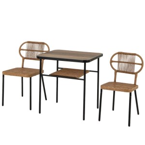 Costway 3-TLG. Gartenmöbel Set Balkonmöbel mit 2 Rattanstühle & Esstisch