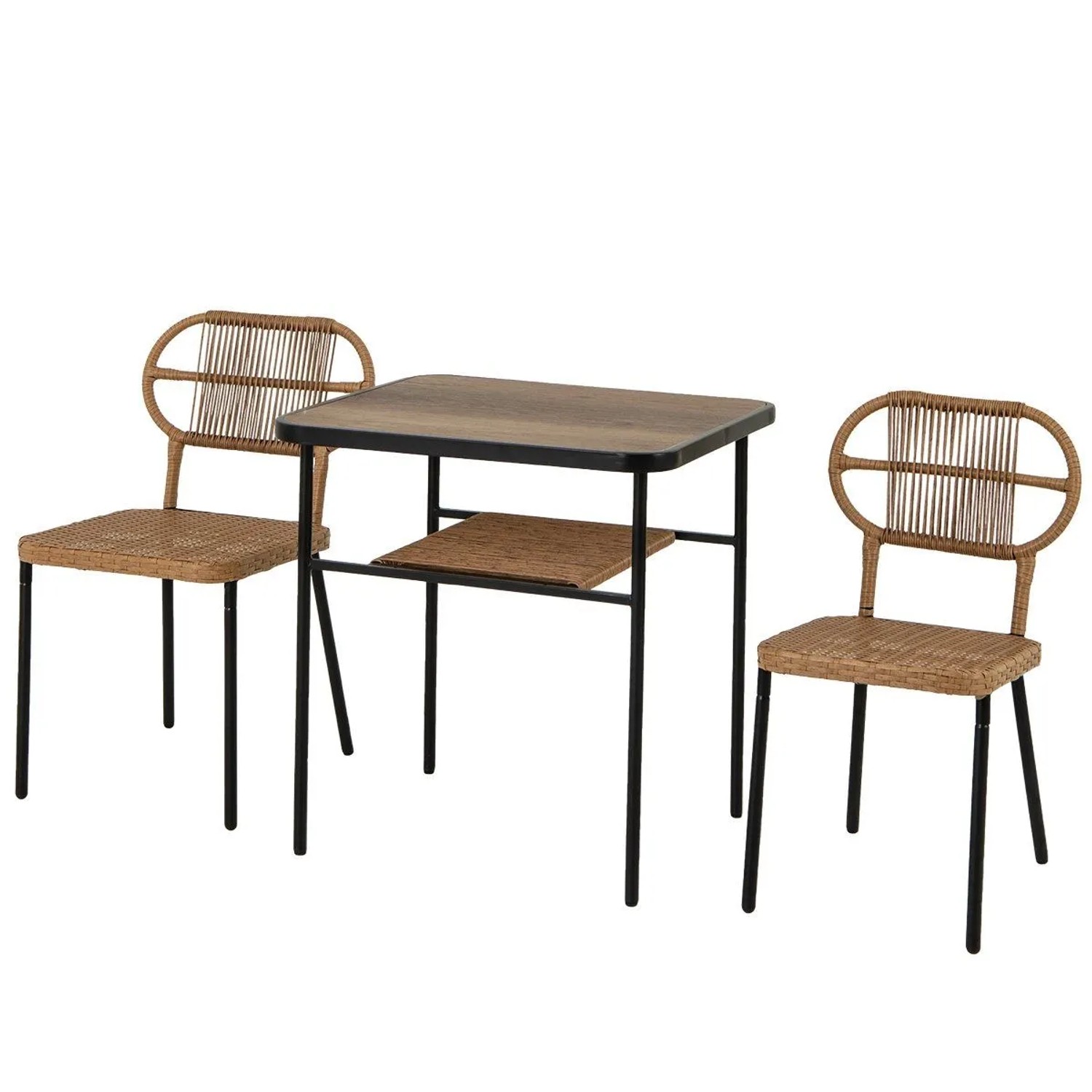 Costway 3-TLG. Gartenmöbel Set Balkonmöbel mit 2 Rattanstühle & Esstisch