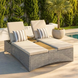 Bessagi Garden Gartenliege Monero Creme Holz/Metall/Kunststoff