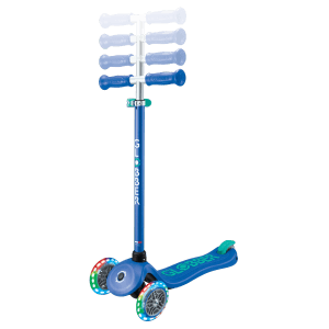 Globber Primo Plus Lights Tretroller Kinder 120/80 mm ABEC 9 3-Rädrig Höhenverstellbar LED-Leuchtrollen Blau