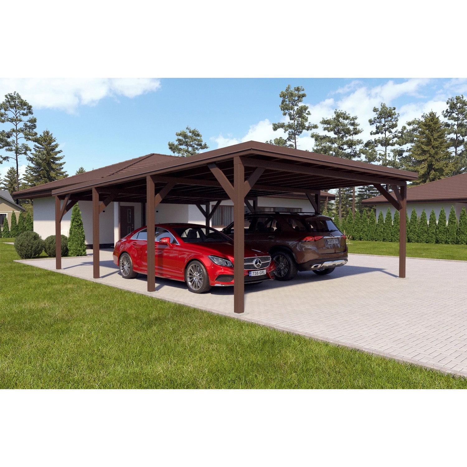 Holzbrüder Carport Ralf 52m² Graubraun-Dunkelbraun günstig online kaufen