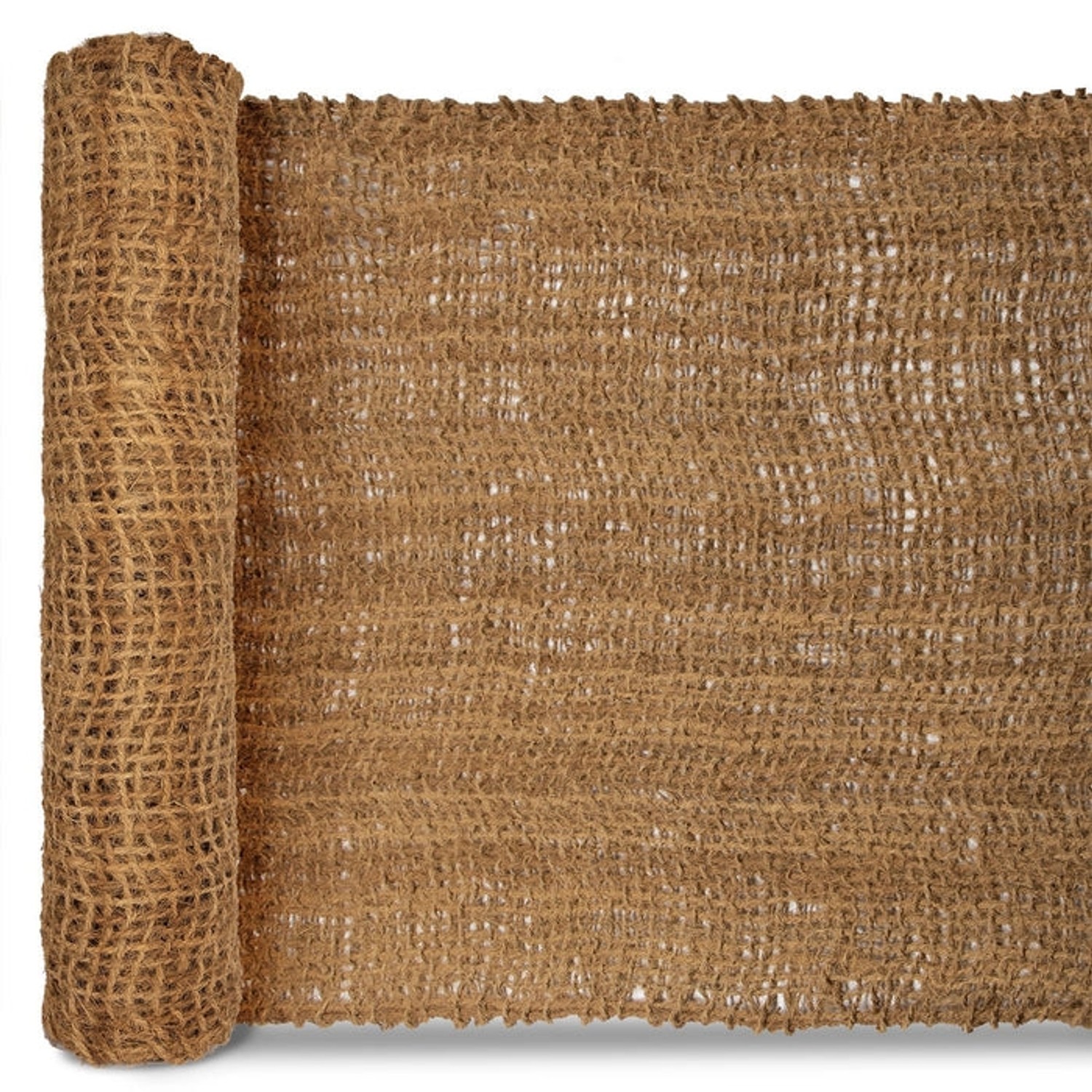 Aufgerollte Böschungsmatte aus Kokosfasern (700 g/m²) für Erosionsschutz im Garten und Teich.