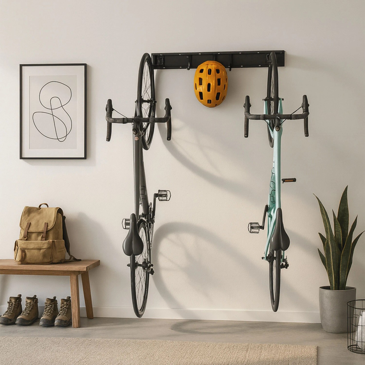 Relaxdays Fahrrad Wandhalterung mit Schiene Stahl Aluminium Kunststoff Schwarz Für 4 Fahrräder und 4 Helme 10 cm x 40,5 cm_2