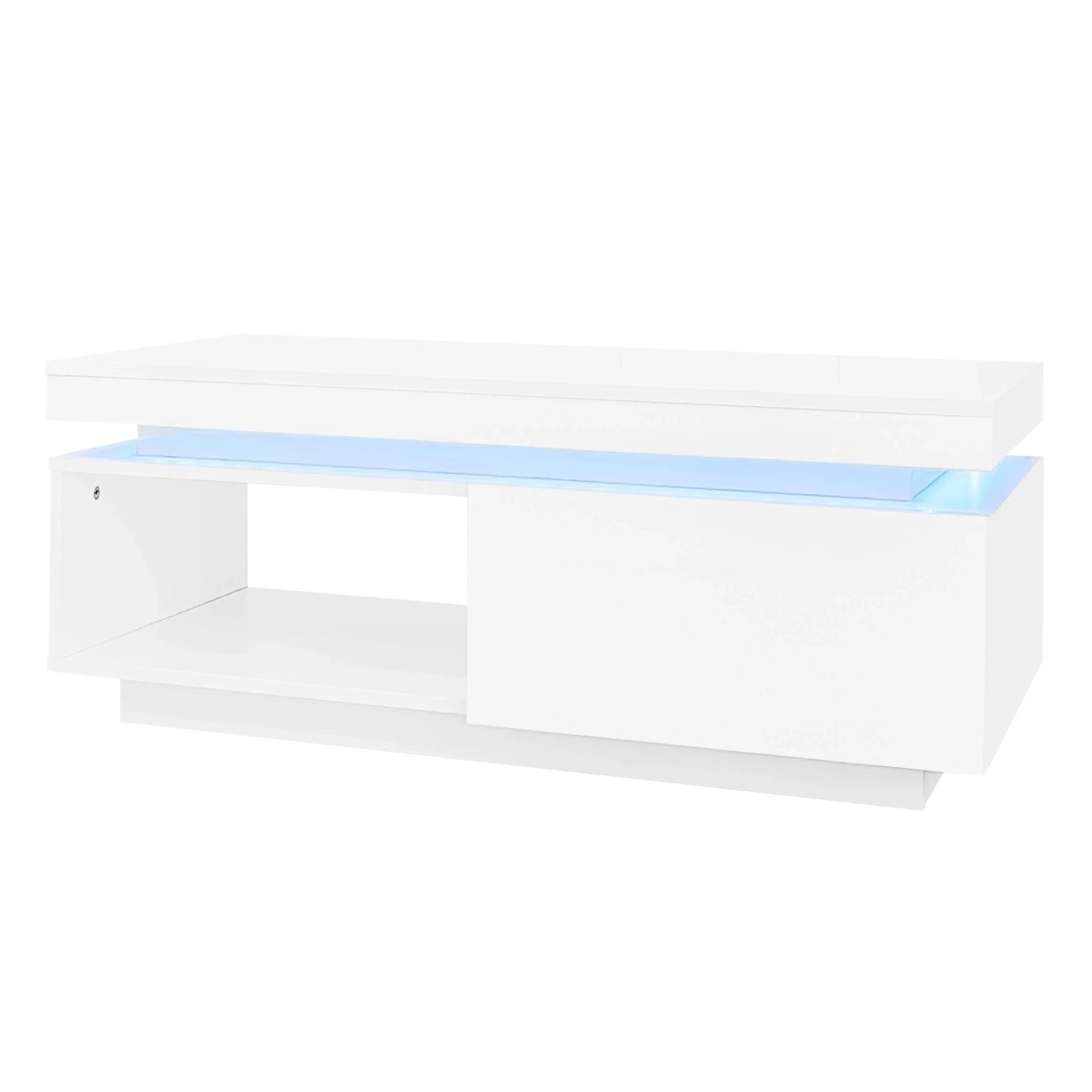ModernLuxe Couchtisch Hochglanz mit Led 1 Tür 1 Offenes Fach Spanplatte Weiß