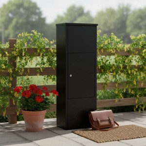 Relaxdays Paketbox Eisen Schwarz Abschließbar Mit 4 Schlüsseln 105 cm x 38 cm x 23 cm 11,9 kg