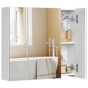 Songmics Spiegelschrank Kailyn, 90x60cm, weiß, mit offenen Fächern im Badezimmer.
