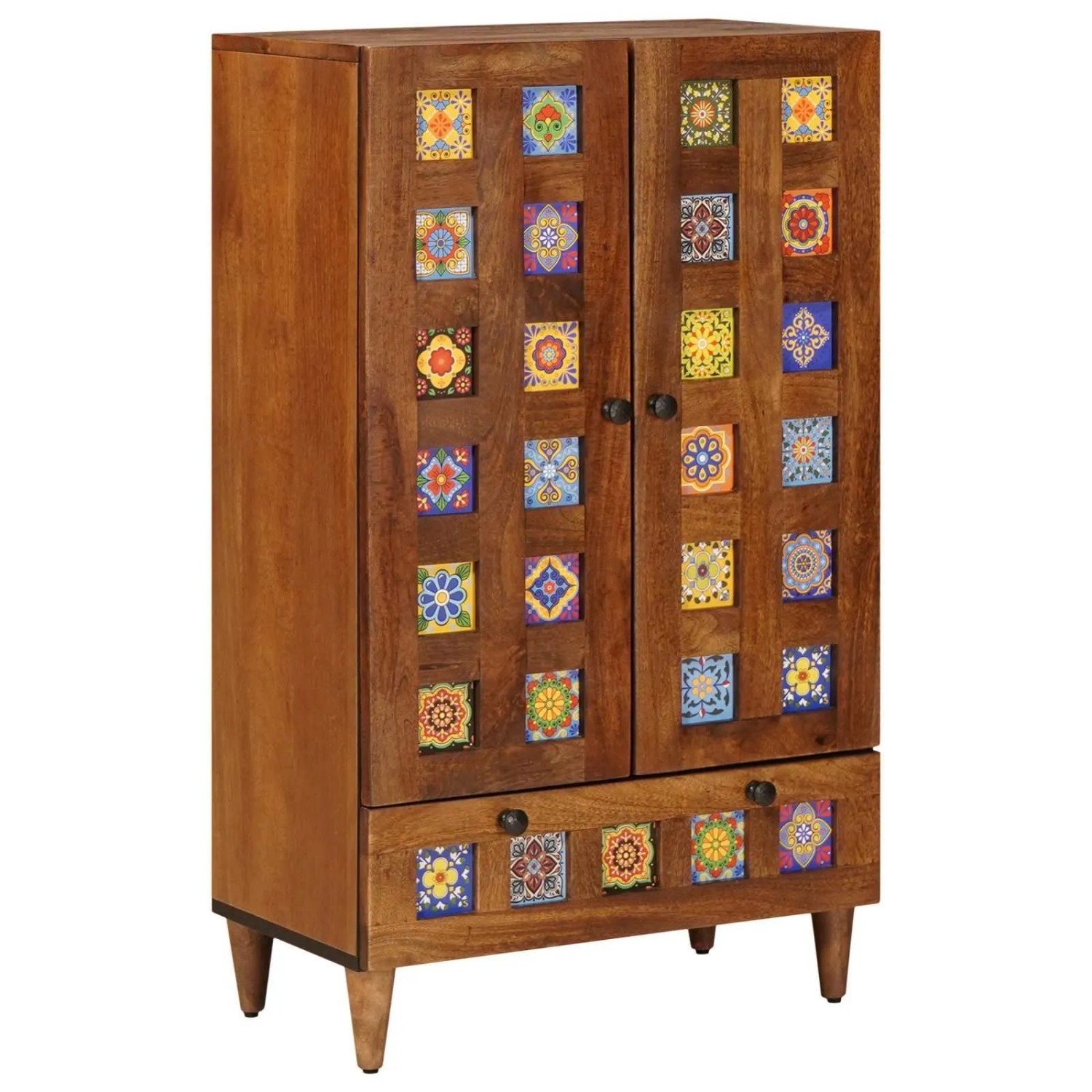 vidaXL Highboard mit Tür Walnuss 60 x 33,5 x 100 cm Massivholz Mango 4018254
