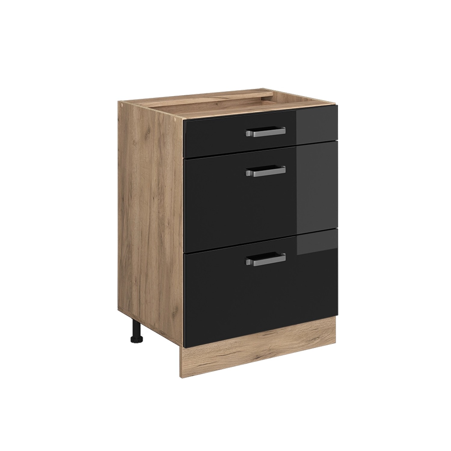Thumbnail - Vicco Küchenunterschrank R-Line Schwarz Hochglanz/Goldkraft Eiche 60 cm mit Schubladen ohne Arbeitsplatte