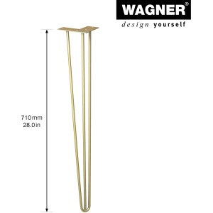 Wagner Möbelbein Hairpin, 710 mm, Pearl Gold, aus Stahl, für individuellen Möbelbau.