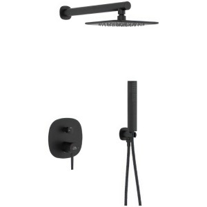 KOLMAN Duschsystem Unterputz in Schwarz mit quadratischer Kopfbrause, Handbrause und Armatur. Modernes Design.