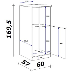 Technische Zeichnung: Flex-Well Exclusiv Demi-Geräteumbauschrank Lara, 60 cm, Maße und Details.