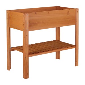 Rotbraunes Tannenholz Hochbeet mit Ablagefach. Erhöhter Pflanzkübel für Balkon & Garten, ideal für Kräuter & Gemüse.