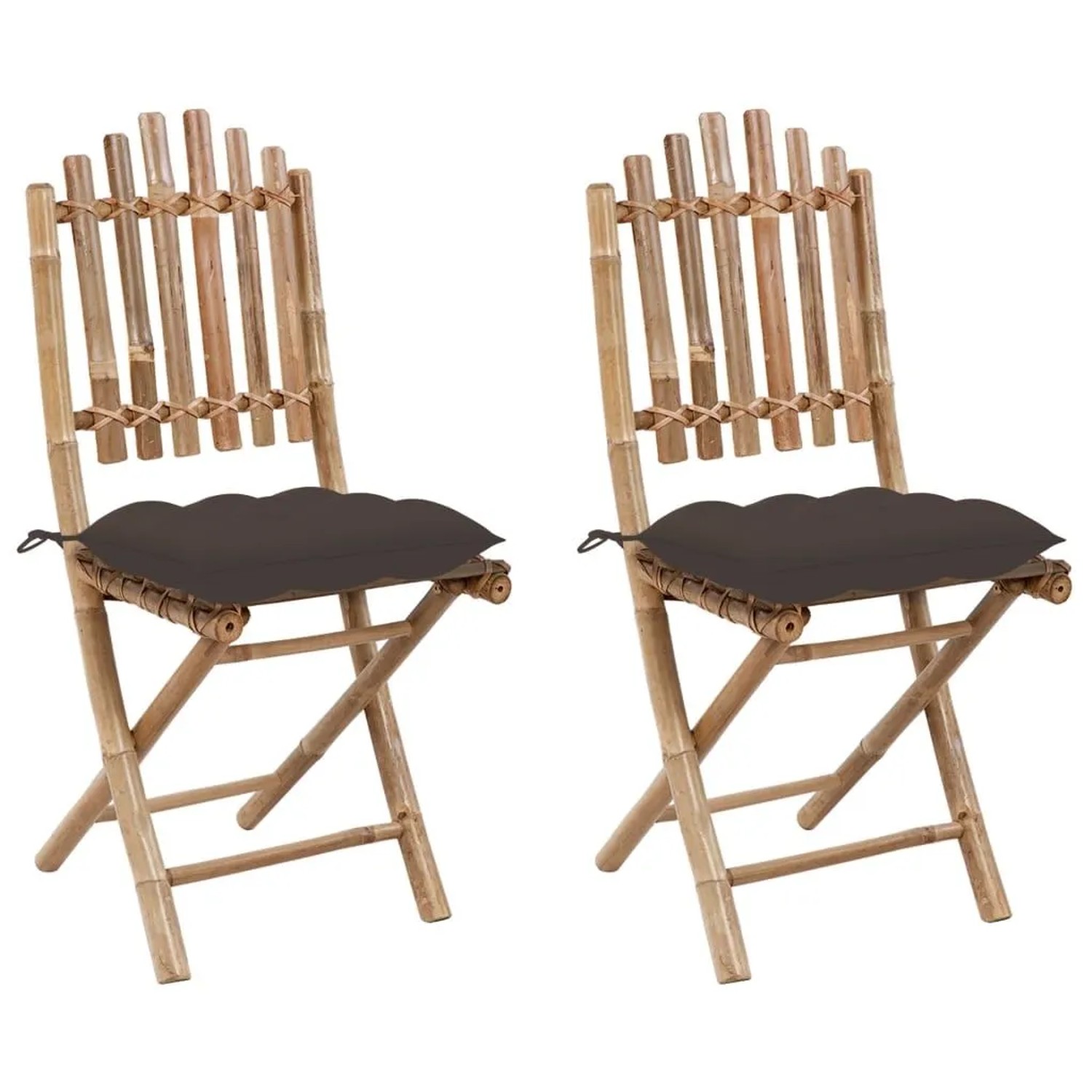 Furnicato Klappbare Gartenstühle 2er Set Mit Kissen Bambus 50x42x92 Cm Taupe