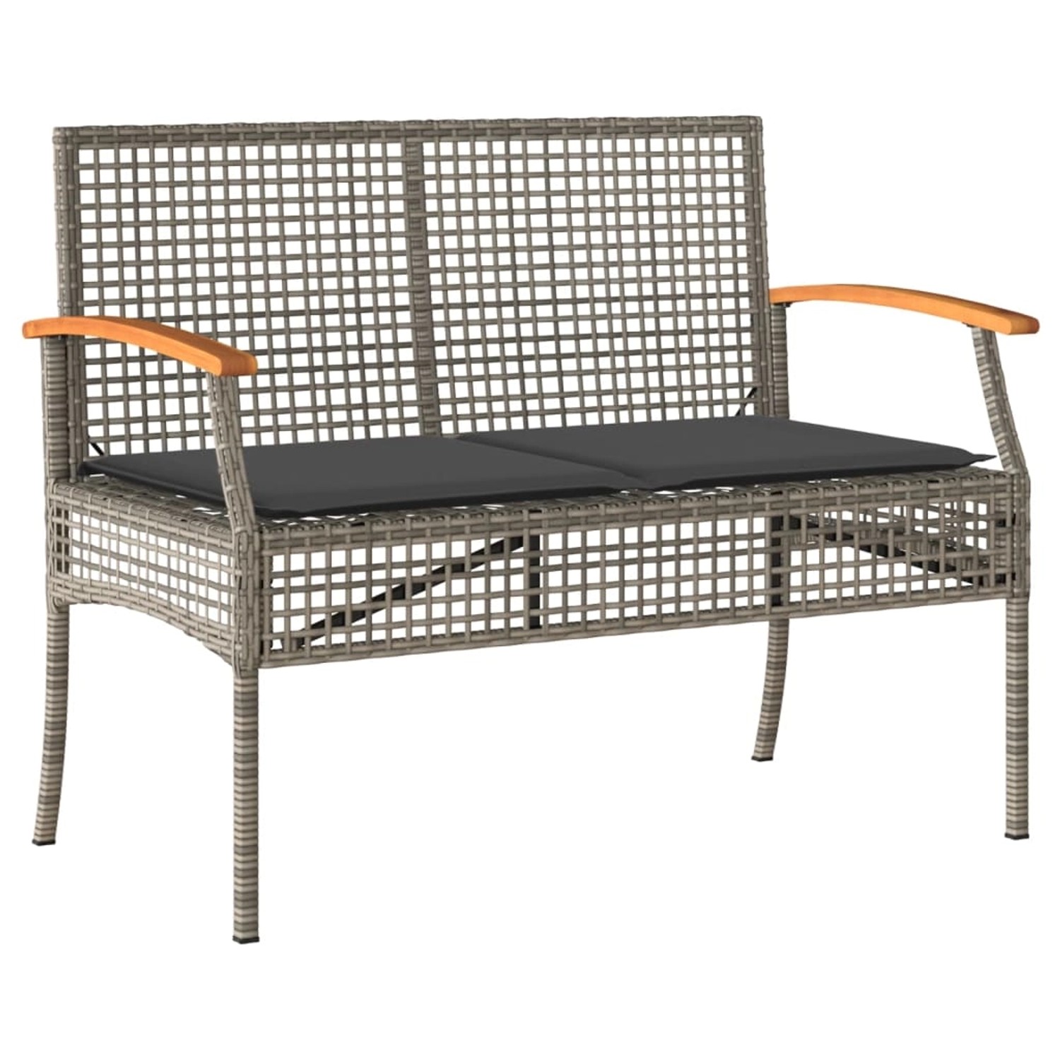 vidaXL Gartenbank mit Kissen Grau Poly Rattan Akazienholz 366256