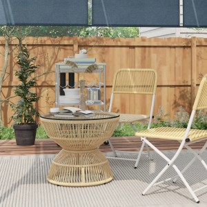 Outsunny Rattan Beistelltisch mit Glasplatte, Naturholz-Optik, ideal für Garten und Balkon.