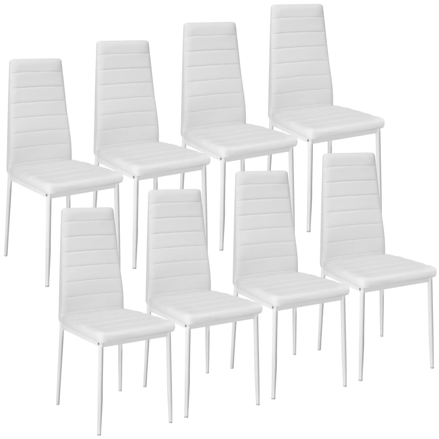 Tectake Set Esszimmerstuhl Thomas Gepolstert Mit Kunstlederbezug Hohe Rückenlehne 8Er Set 45 x 48 x 98 50 cm Weiß