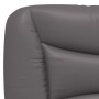 Detailansicht: Graues Kunstleder Bett Kopfteil mit Polsterung.
