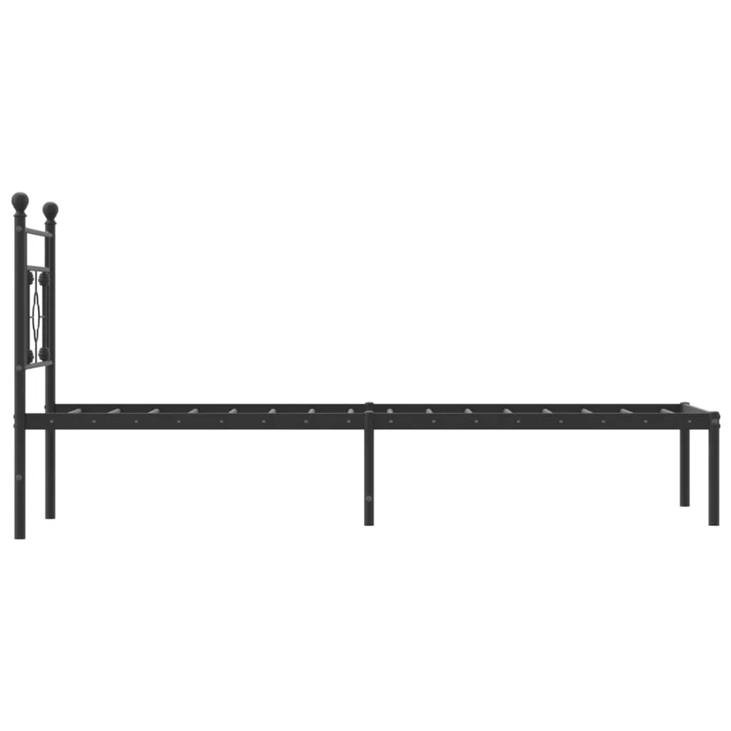 Schwarzes Metall Bettgestell 80x200 cm mit Kopfteil für Schlafzimmer.