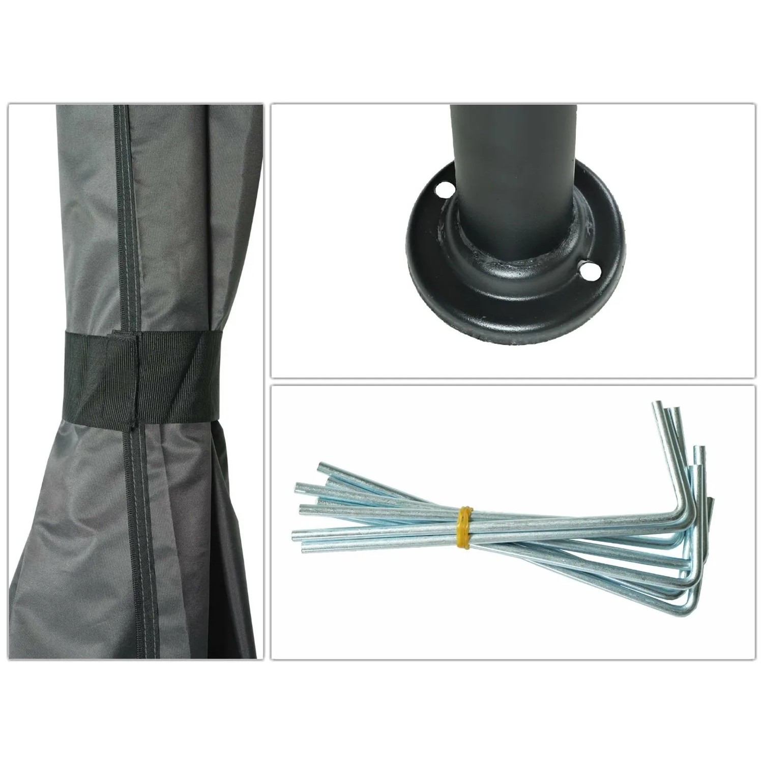 Details der MCW Pergola J63 Anthrazit: Seitenwand, Bodenbefestigung und Standfuß.