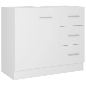 Weißer vidaXL Waschbeckenunterschrank (63x30x54 cm) mit Fach und 3 Schubladen aus Holzwerkstoff.