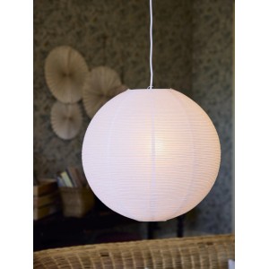 PR Home Haru Pendelleuchte: Runde Lampe aus Reispapier mit feinem Drahtmuster.