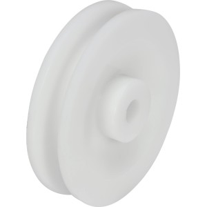 Weiße Seilrolle aus Kunststoff, 80 mm Durchmesser, für Seile bis 9 mm.