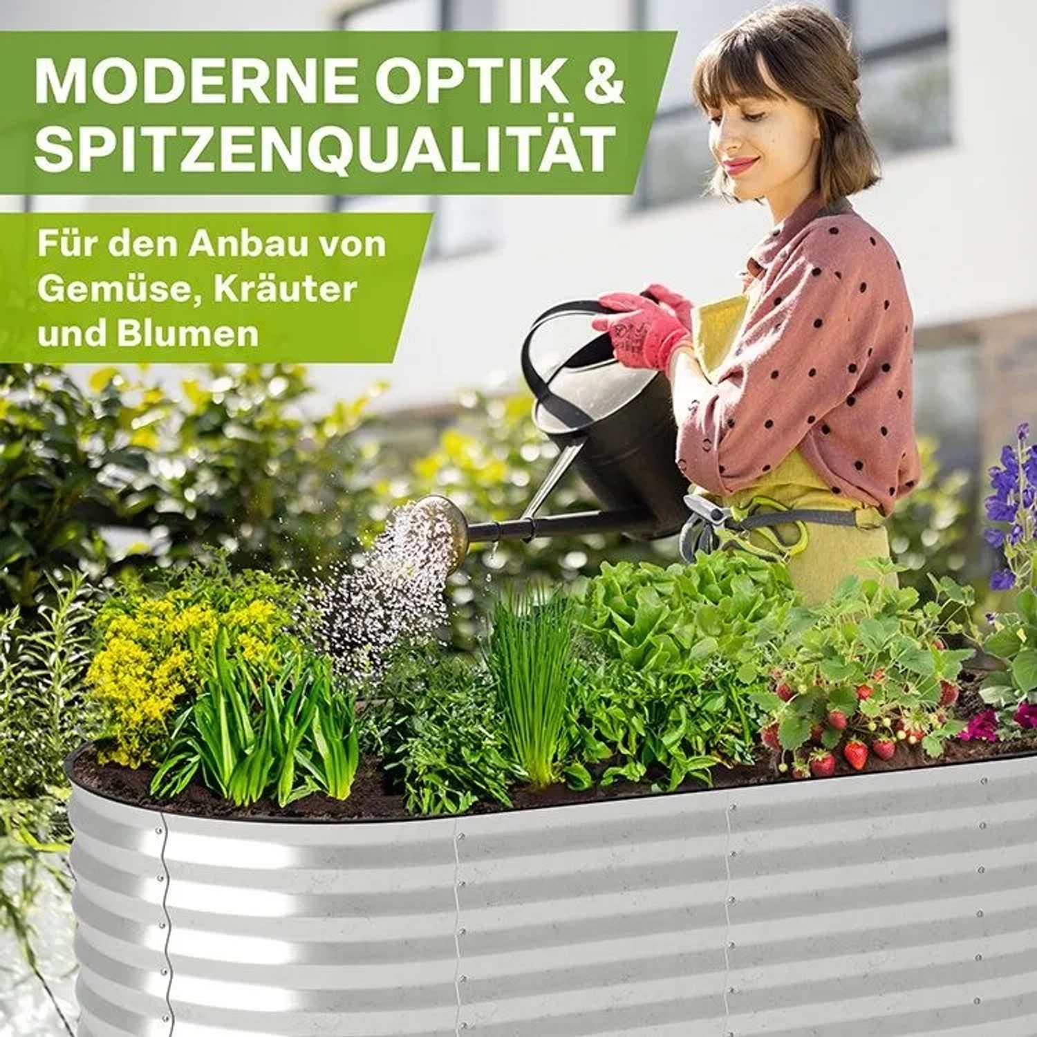 TTL GARDEN Ovales Garten-Hochbeet SPIRIT M 160×80×80 cm – Großes Metall Hochbeet Verzinkt in Silber für Garten & Terrasse_7