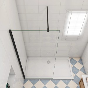 AICA Walk In Duschkabine mit schwarzem Rahmen, 90x200cm, 10mm ESG-Glas Duschwand.