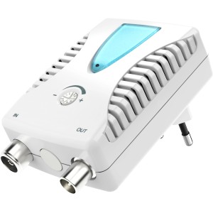 Weißer Hama Antennen-Verstärker BK/CATV 25 dB mit Regler für optimales Eingangssignal.