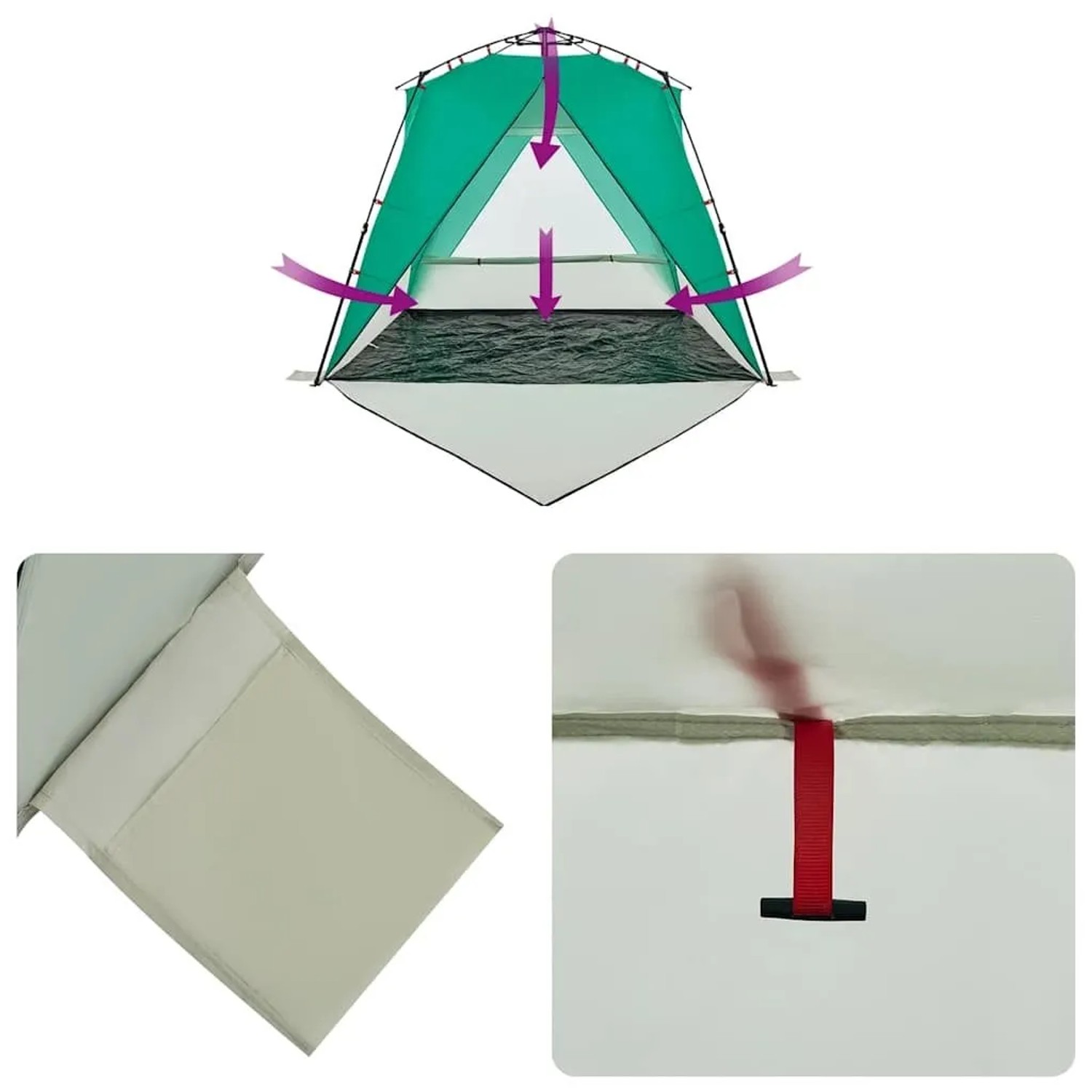 vidaXL Strandzelt für 4 Personen in Seegrün, wasserdicht und mit Quick-Release-System.
