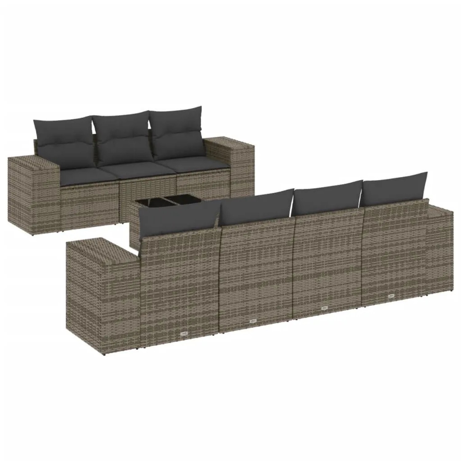 vidaXL 8-Tlg Garten-Sofagarnitur mit Kissen Grau Poly Rattan 3222329