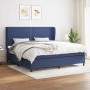 Blaues vidaXL Boxspringbett (200x200 cm) mit Matratze und Stoffbezug.