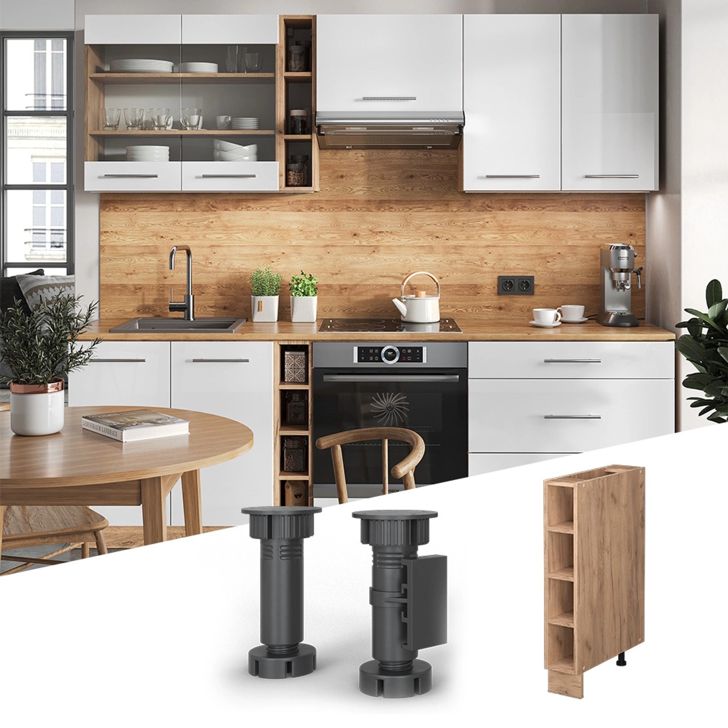 Vicco Küchenregal Fame-Line, 15 cm, Goldkraft Eiche: Küchenschrank ohne Arbeitsplatte.