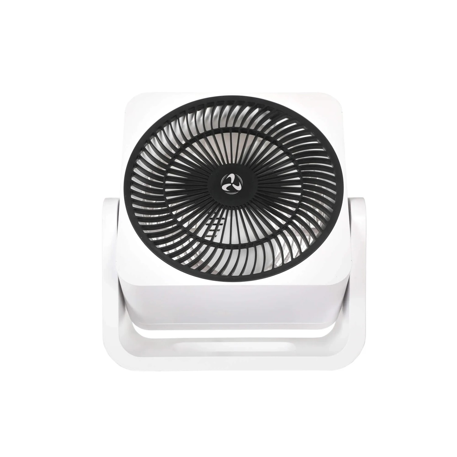 Weißer CASAFAN Tischventilator Airos Circubox mit schwarzem Schutzgitter.