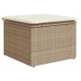 Beiger vidaXL Gartenmöbel-Hocker aus Rattan mit cremefarbenem Kissen.