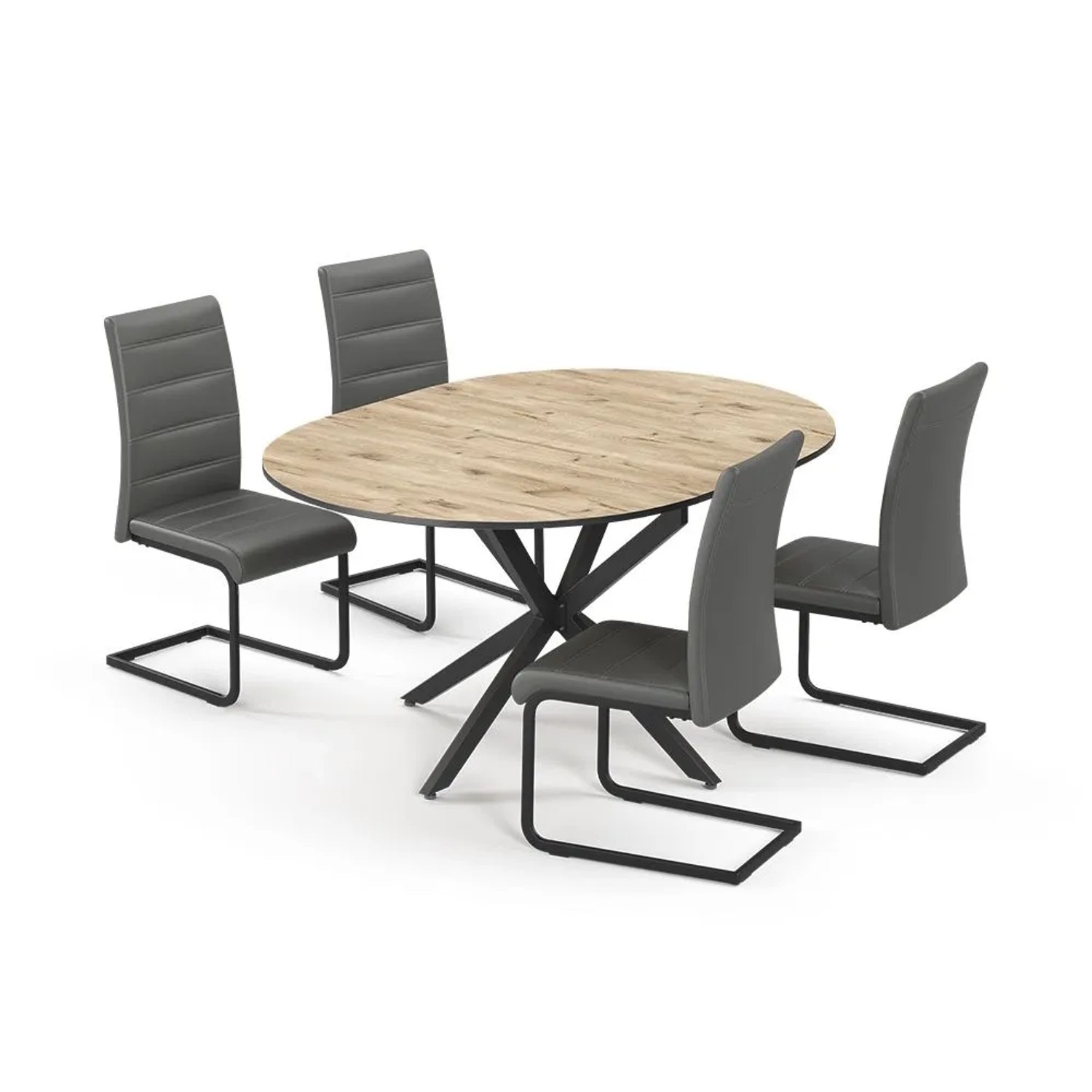 Vicco Esstisch-Set Loyd Eiche rustikal/Schwarz 120 x 77 mit 4 Esszimmerstühlen Grau Art Nr 63011