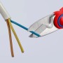 Knipex Elektrikerschere 160 mm schneidet blaues Kabel. Zange mit rot-blauem Griff.
