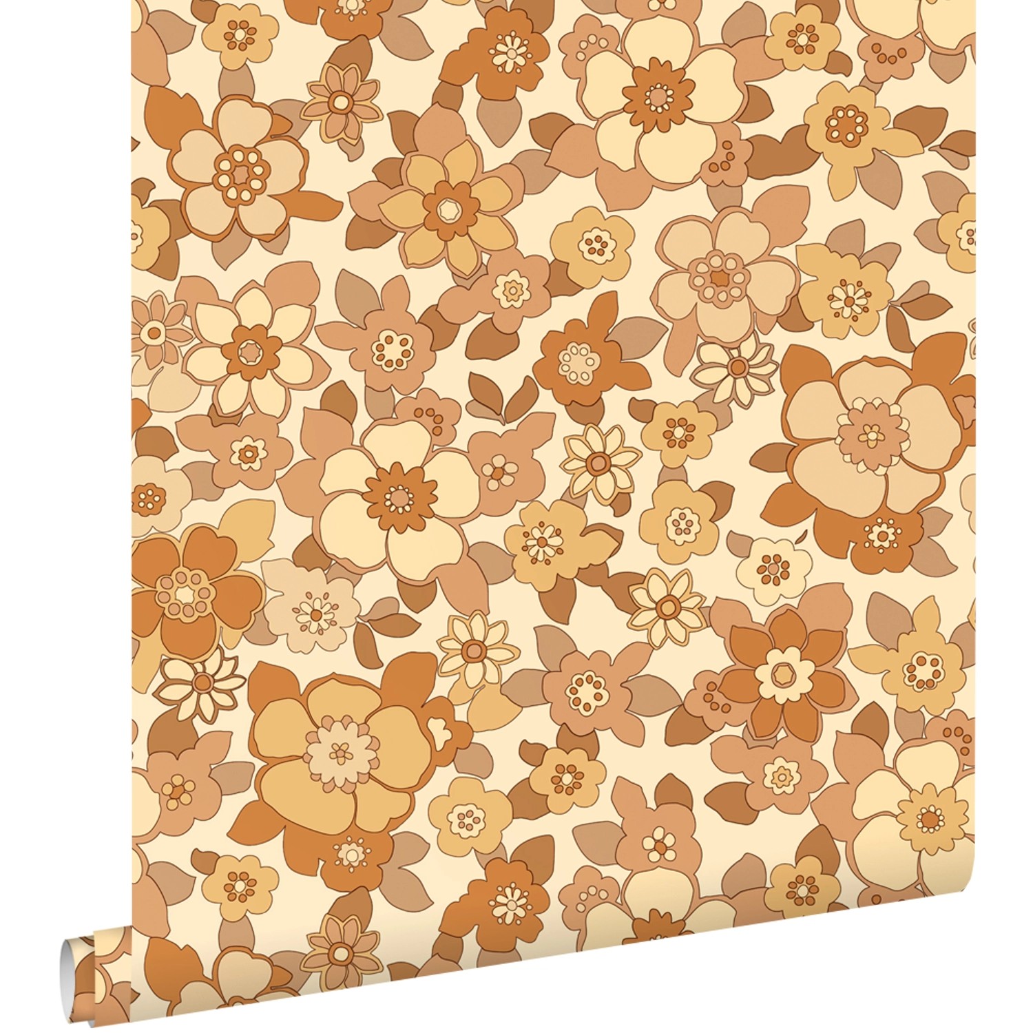 ESTAhome Tapete Retro Blumen Gelb und Orange 50 x 900 cm günstig online kaufen