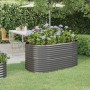 Graues furnicato Hochbeet aus Stahl, bepflanzt mit lila Hortensien im Garten.