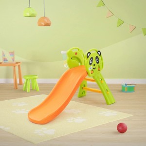 Grün-orange Kinderrutsche 2in1 mit Korb, ab 3 Jahren. Spielanlage für Kinderzimmer und Garten.