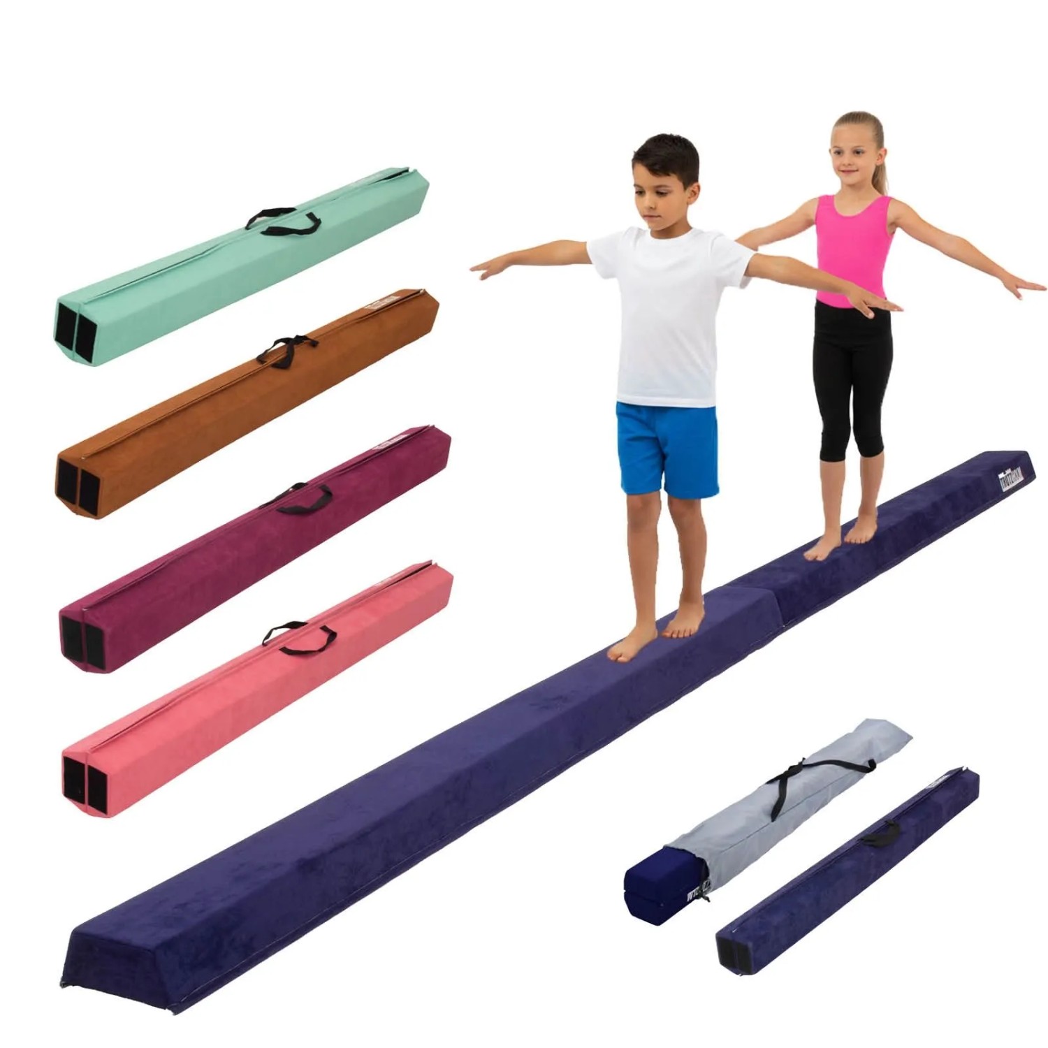 TRUTZHOLM Schwebebalken 300 cm Klappbar auf 150 cm Tragbarer Turnbalken mit Tragetasche Blau