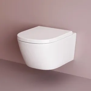 Weißes AM.PM Libre Wand WC spülrandlos mit geschlossenem Duroplast WC-Sitz und Absenkautomatik. Modernes Hänge-WC.