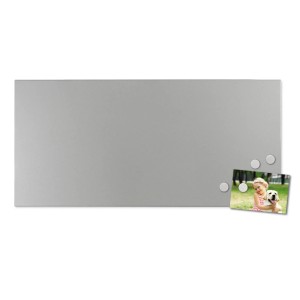 Banjado Design Magnettafel, 78x37cm, silbergrau. Metall Memoboard mit Foto und Magneten.