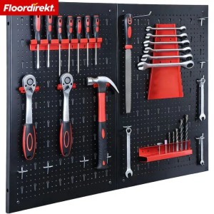 Floordirekt Werkzeugwand Parker, Lochwand Set mit Werkzeug und Halter in Schwarz/Rot.