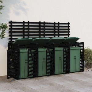 DELUKE 4er Mülltonnenbox Kiefernholz BOUMI 318x91,5x128,5cm Schwarz Mülltonnenverkleidung Für 4 Tonnen Müllbox Aus Holz