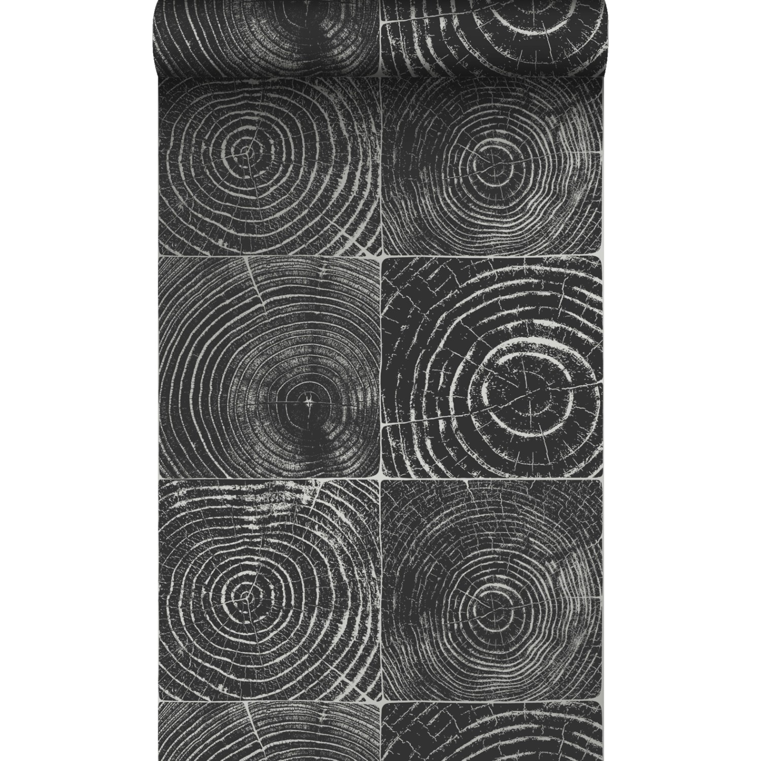 Origin Wallcoverings Tapete Querschnitte von Baumstämmen Schwarz und Silber günstig online kaufen