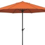 Terracottafarbener Schneider Marktschirm Adria Ø 350 cm mit Kurbelmechanik.